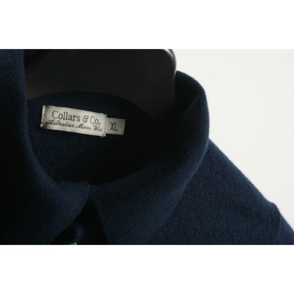 Collars & Co Australian Merino Wool Polo Sweater Women's XL Navy Blue Knit‎